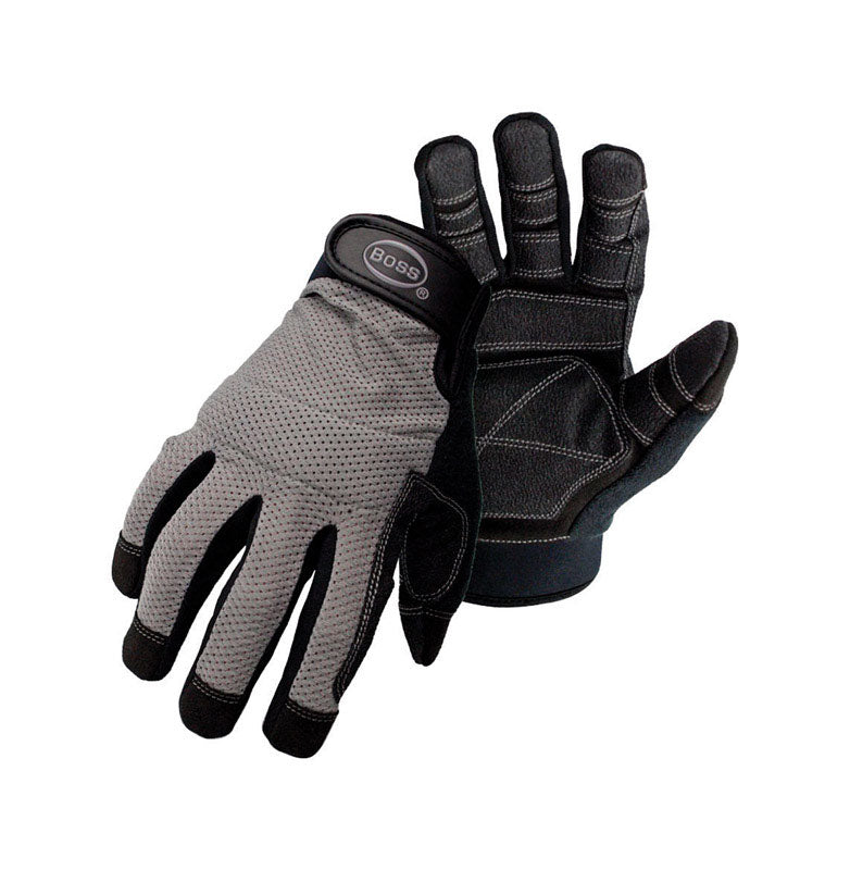 WEST CHESTER HOLDINGS LLC, Boss Breathable Mesh Men's Indoor/Outdoor Mechanic Work Gloves Black/Gray XL 1 paire
