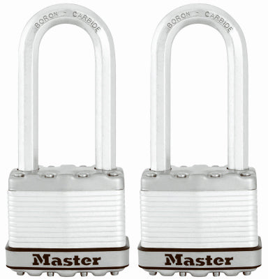 Master Lock Co., Cadenas Magnum à clé laminée, 2 pouces, anse longue de 2,5 pouces, 2 paires de cadenas. Manille longue, 2-Pk.