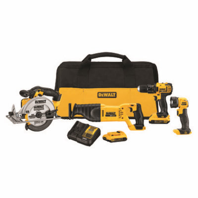 Black & Decker/Dewalt, Ensemble combiné sans fil Max 4 outils, perceuse/visseuse, scie à guichet et scie circulaire, lampe de poche, sac et deux piles de 20 volts