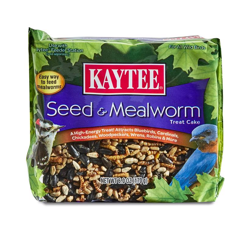 KAYTEE PRODUCTS INC., Kaytee Seed & Mealworm Treat Cake Wild Bird Hulled Sunflower Seed Cake 6 oz (Pack of 6).