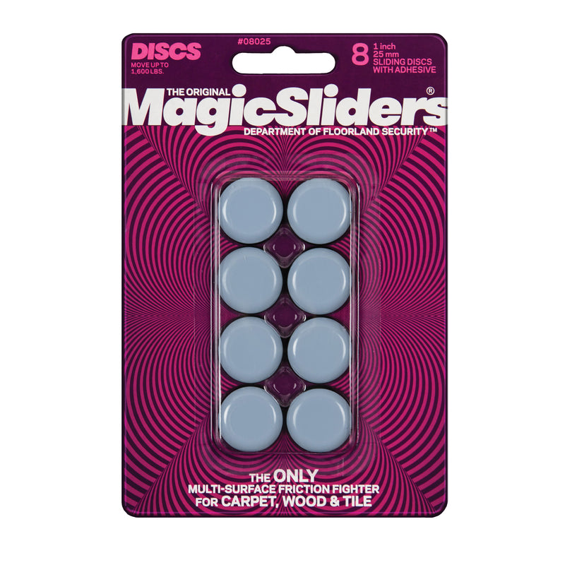 COULISSEAUX MAGIQUES, Magic Sliders Disques coulissants en plastique adhésif gris 1 in. Disques de glissement en plastique adhésifs 8 pk