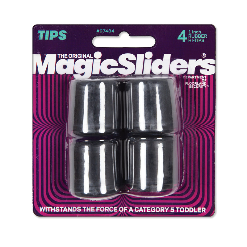 COULISSEAUX MAGIQUES, Magic Sliders Embout de jambe en caoutchouc noir rond 1 in. W 4 pk