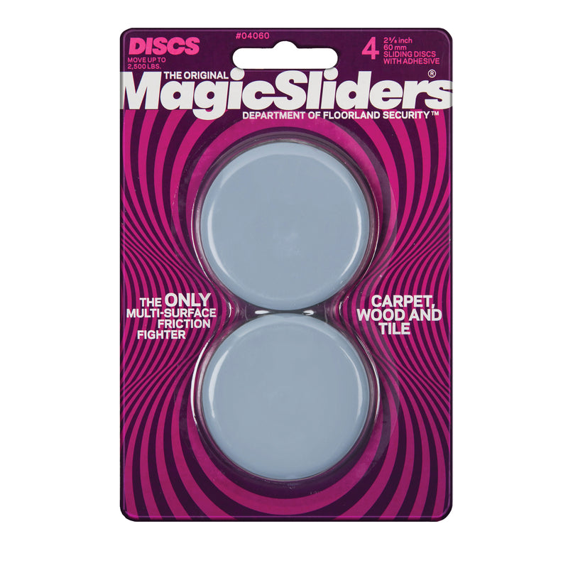 COULISSEAUX MAGIQUES, Magic Sliders Gris 2-3/8 in. Disques de glissement en plastique adhésifs 4 pk