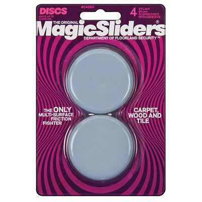 COULISSEAUX MAGIQUES, Magic Sliders Gris 2-3/8 in. Disques de glissement en plastique adhésifs 4 pk