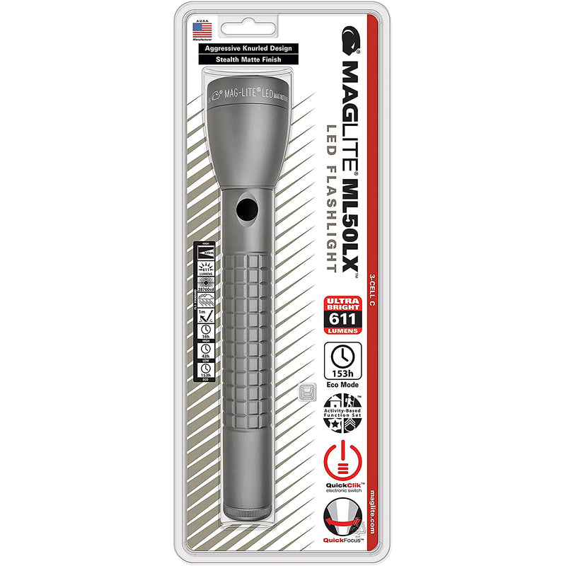 MAG INSTRUMENT INC, Maglite ML50LX 611 lm Gray LED Flashlight C Battery