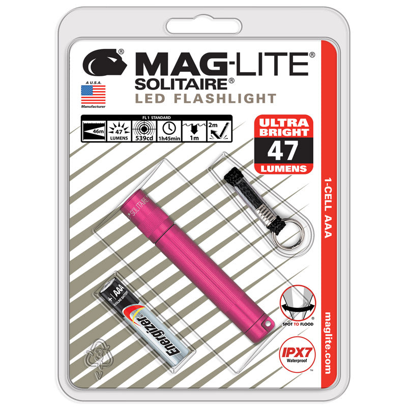 MAG INSTRUMENT INC, Maglite Solitaire 47 lumens Lampe de poche à LED rose avec porte-clés AAA Battery