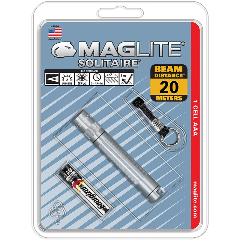MAG INSTRUMENT INC, Maglite Solitaire - Lampe de poche à incandescence grise de 2 lm avec porte-clés et pile AAA