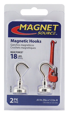 MASTER MAGNETICS INC, Magnet Source .875 in. L X 2.875 in. W Silver Magnetic Hook 18 lb. pull 2 pc
