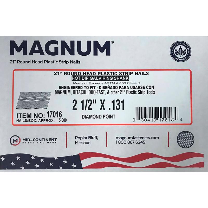 MID CONTINENT STEEL & WIRE, Magnum 2-1/2 in. Clous en bande à angle 21 deg Ring Shank 5000 pk