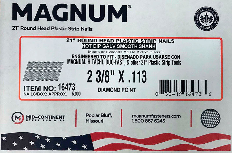 Magnum, Magnum 2-3/8 in. Clous en bande à angle 21 deg. tige lisse 5000 pk