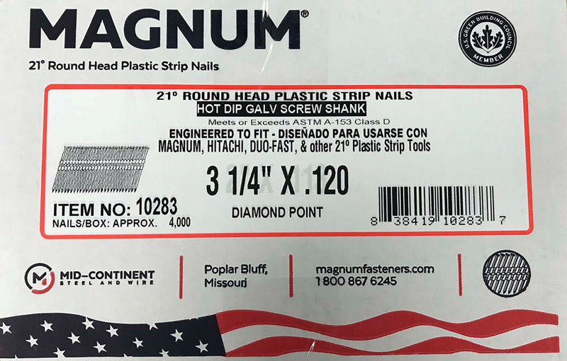 Magnum, Magnum 3-1/4 in. Clous en bande à angle 21 deg. tige filetée 4000 pk