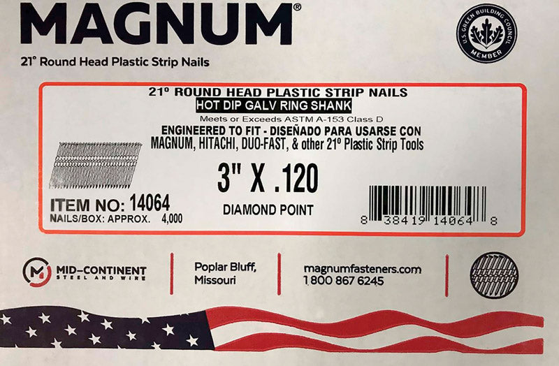 Magnum, Magnum 3 in. Clous en bande à angle 21 deg. Queue annulaire 4000 pk