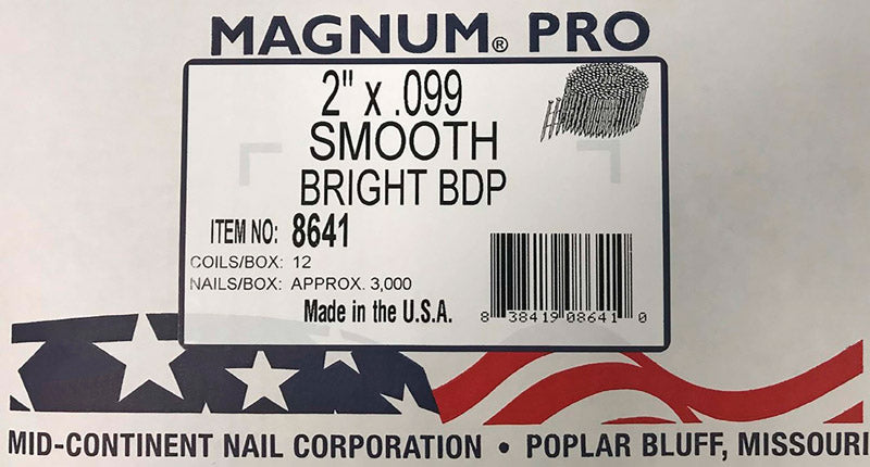 MID CONTINENT STEEL & WIRE, Magnum Pro 2 in. Angled Coil Nails 15 deg Smooth Shank 3000 pk