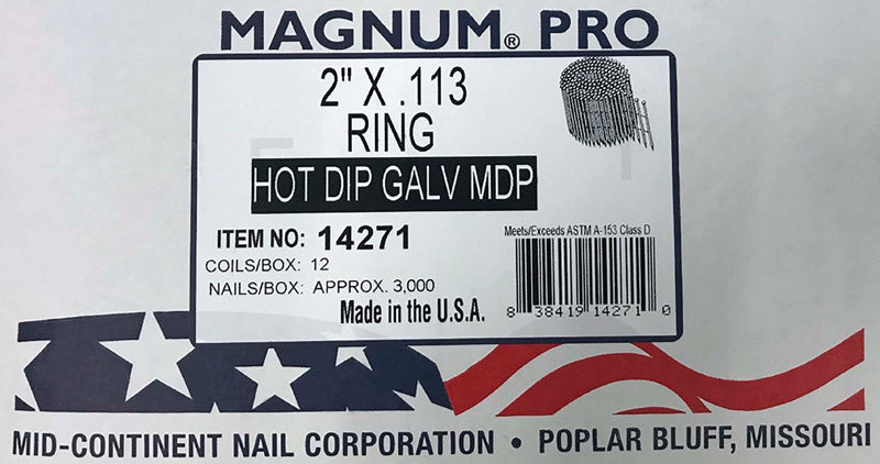 MID CONTINENT STEEL & WIRE, Magnum Pro 2 in. Clous en rouleau à angle 15 deg Ring Shank 3000 pk