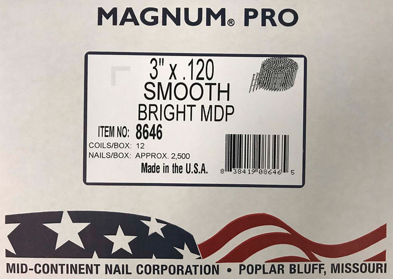 MID CONTINENT STEEL & WIRE, Magnum Pro 3 in. Angled Coil Nails 15 deg Smooth Shank 2500 pk