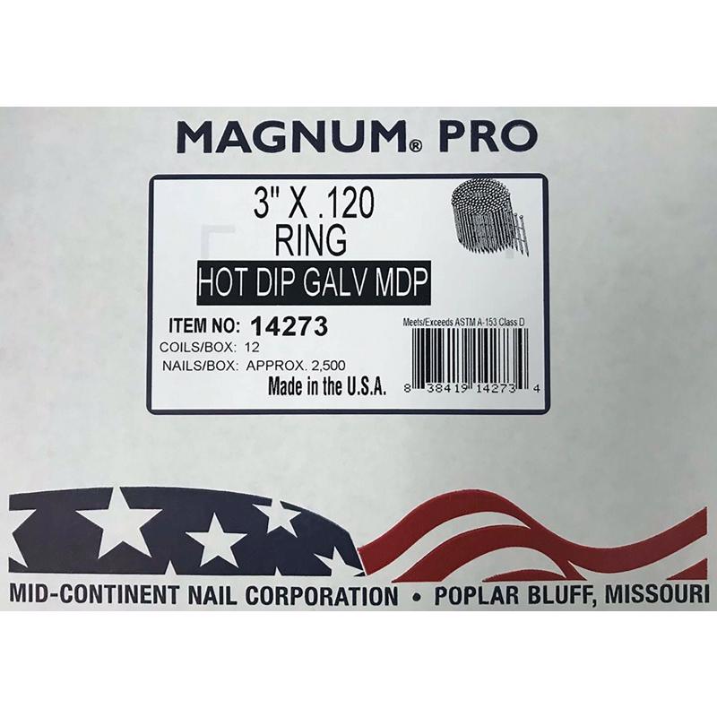 MID CONTINENT STEEL & WIRE, Magnum Pro 3 in. Clous en rouleau à angle 15 deg Ring Shank 2500 pk