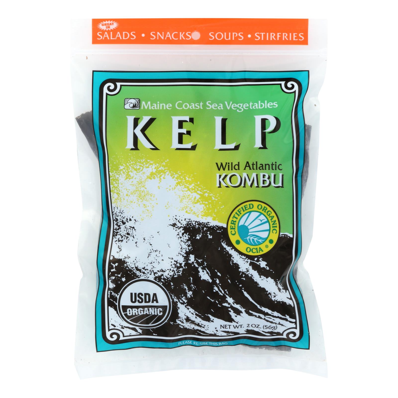Côte du Maine, Maine Coast Organic Sea Vegetables - Kelp - Wild Atlantic Kombu - Whole Leaf - 2 oz (paquet de 3)