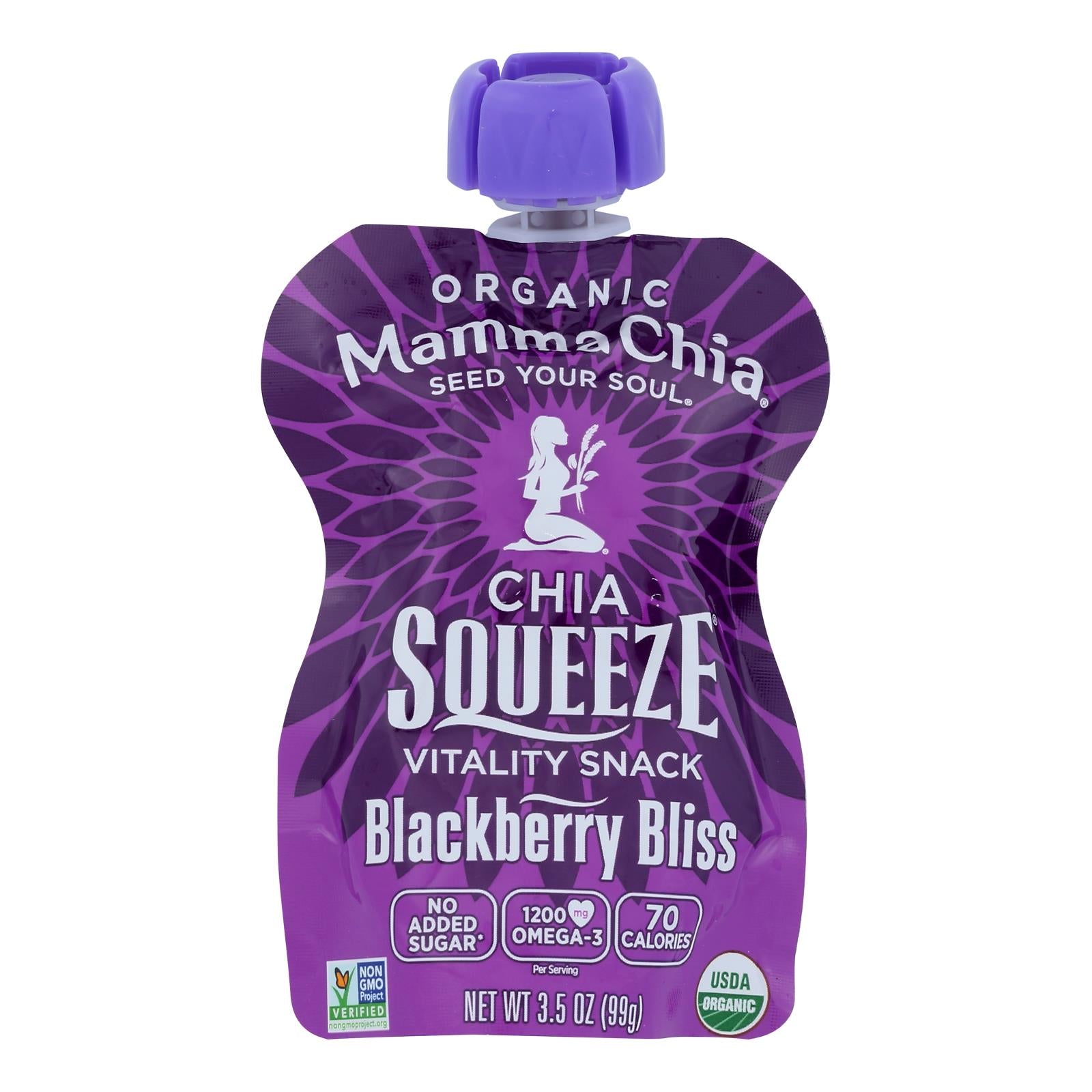 Mamma Chia, Mamma Chia Squeeze Vitality Snack - Blackberry Bliss - Case of 16 - 3.5 oz (Pack of 16)