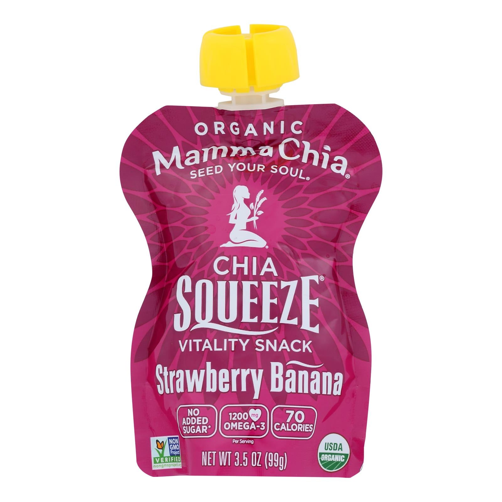 Mamma Chia, Mamma Chia Squeeze Vitality Snack - Fraise Banane - Caisse de 16 - 3.5 oz. (Pack de 16)