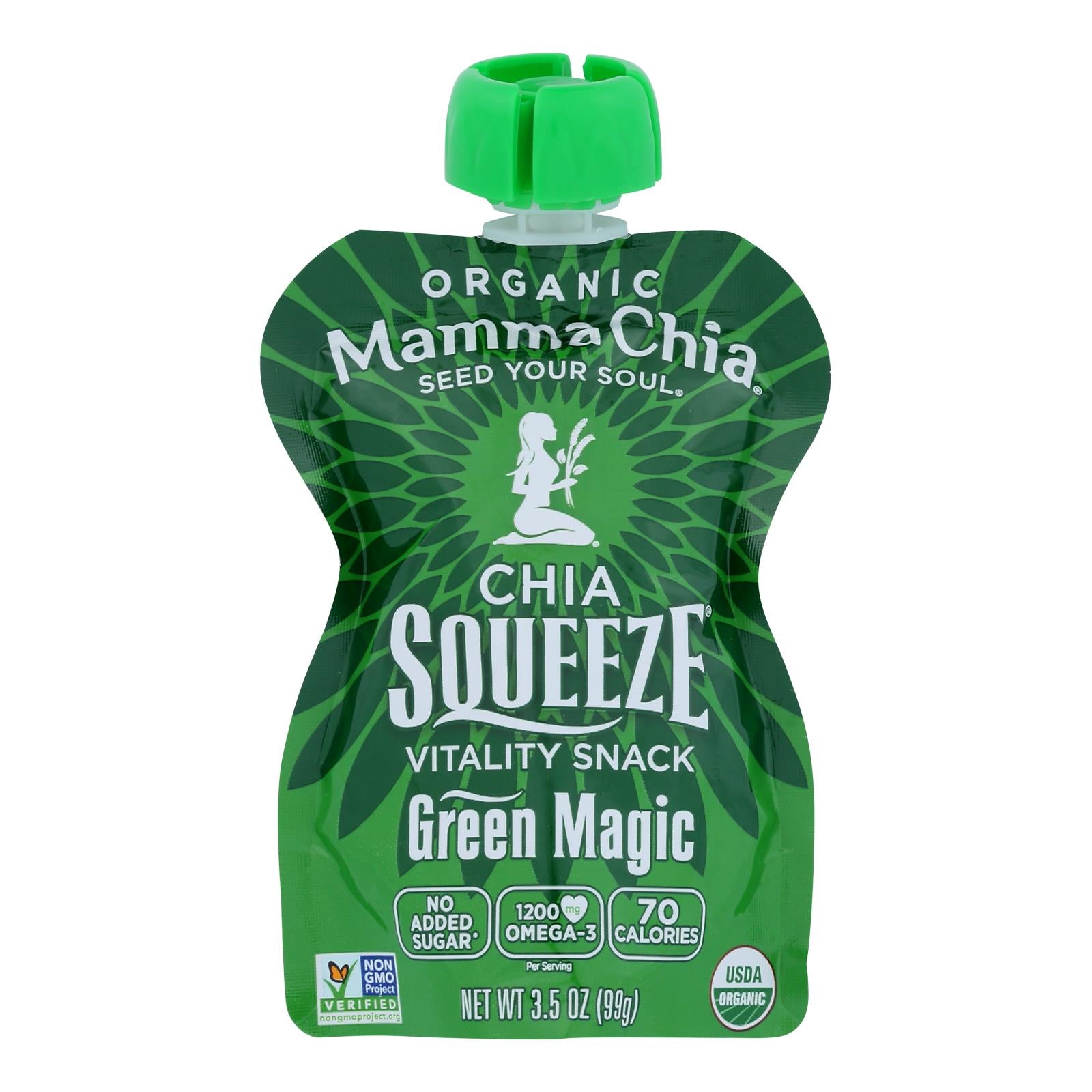 Mamma Chia, Mamma Chia Squeeze Vitality Snack - Green Magic - Caisse de 16 - 3.5 oz (Pack de 16)
