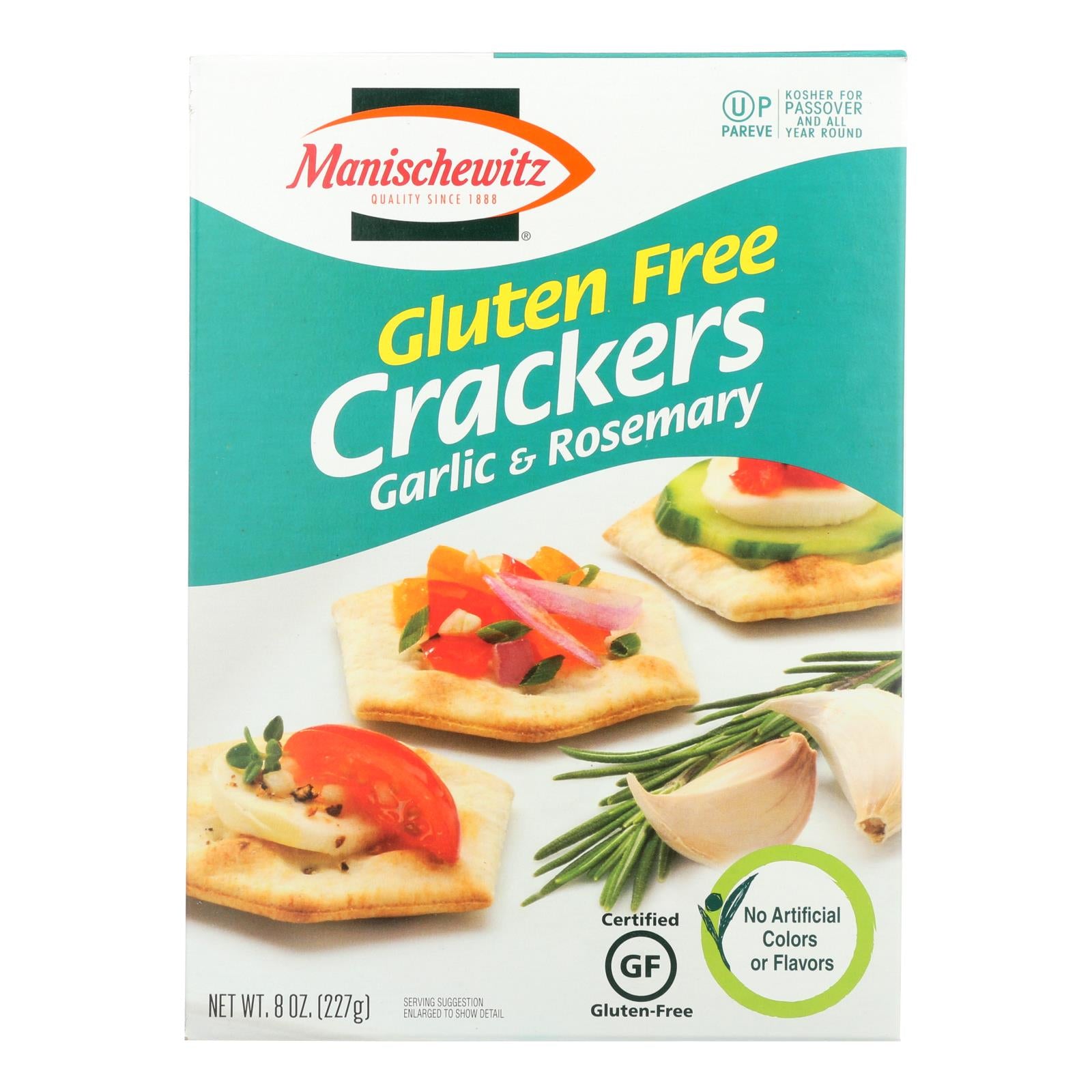 Manischewitz, Manischewitz - Crackers sans gluten - Ail et Romarin - Caisse de 12 - 8 oz (paquet de 12)