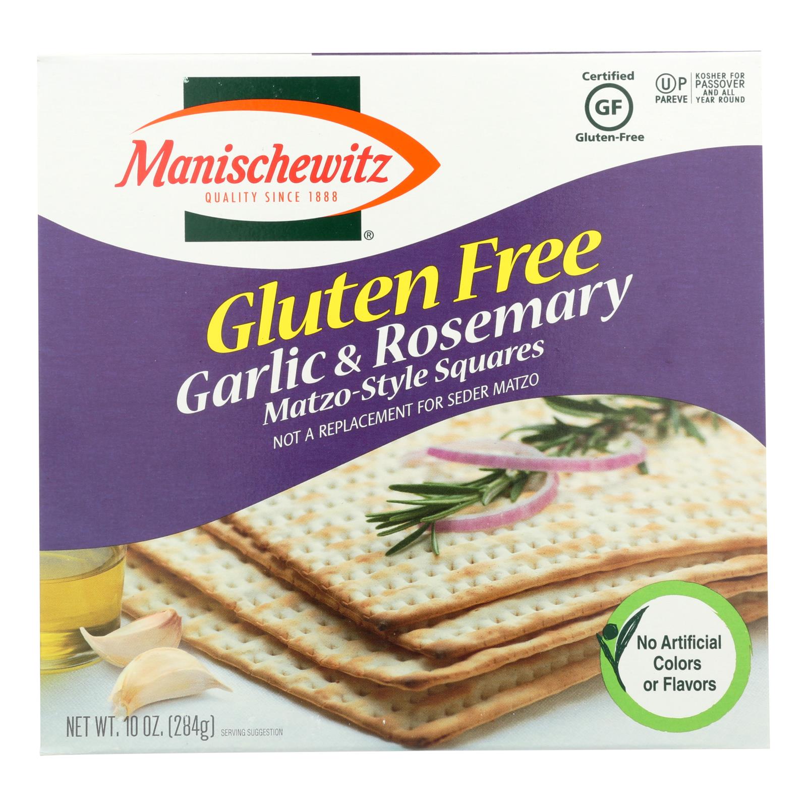 Manischewitz, Manischewitz Garlic Rosemary Gluten Free Matzo Style Squares - Case of 12 - 10 OZ (Pack of 12)