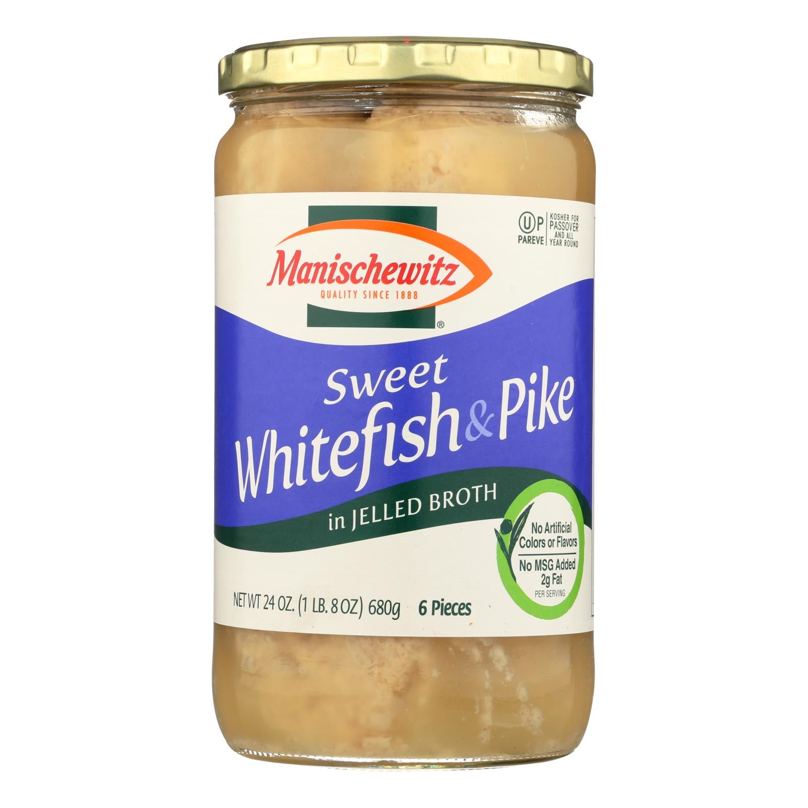 Manischewitz, Manischewitz - Poisson blanc sucré et brochet en bouillon gélifié - Caisse de 12 - 24 oz.