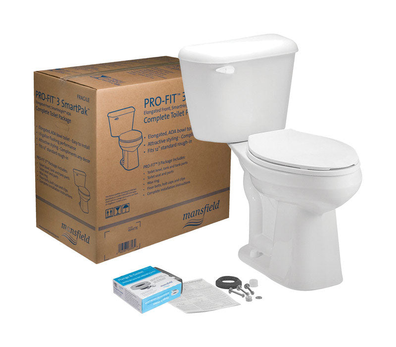 MANSFIELD PLUMBING PRODUCTS LLC, Mansfield Alto Pro-Fit 3 Toilette complète allongée blanche de 1,28 gal conforme à l'ADA