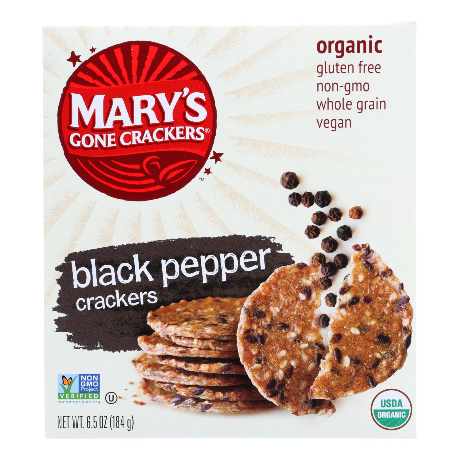 Mary's Gone Crackers, Mary's Gone Crackers Crackers au poivre noir - Caisse de 6 - 6.5 OZ (Pack de 6)