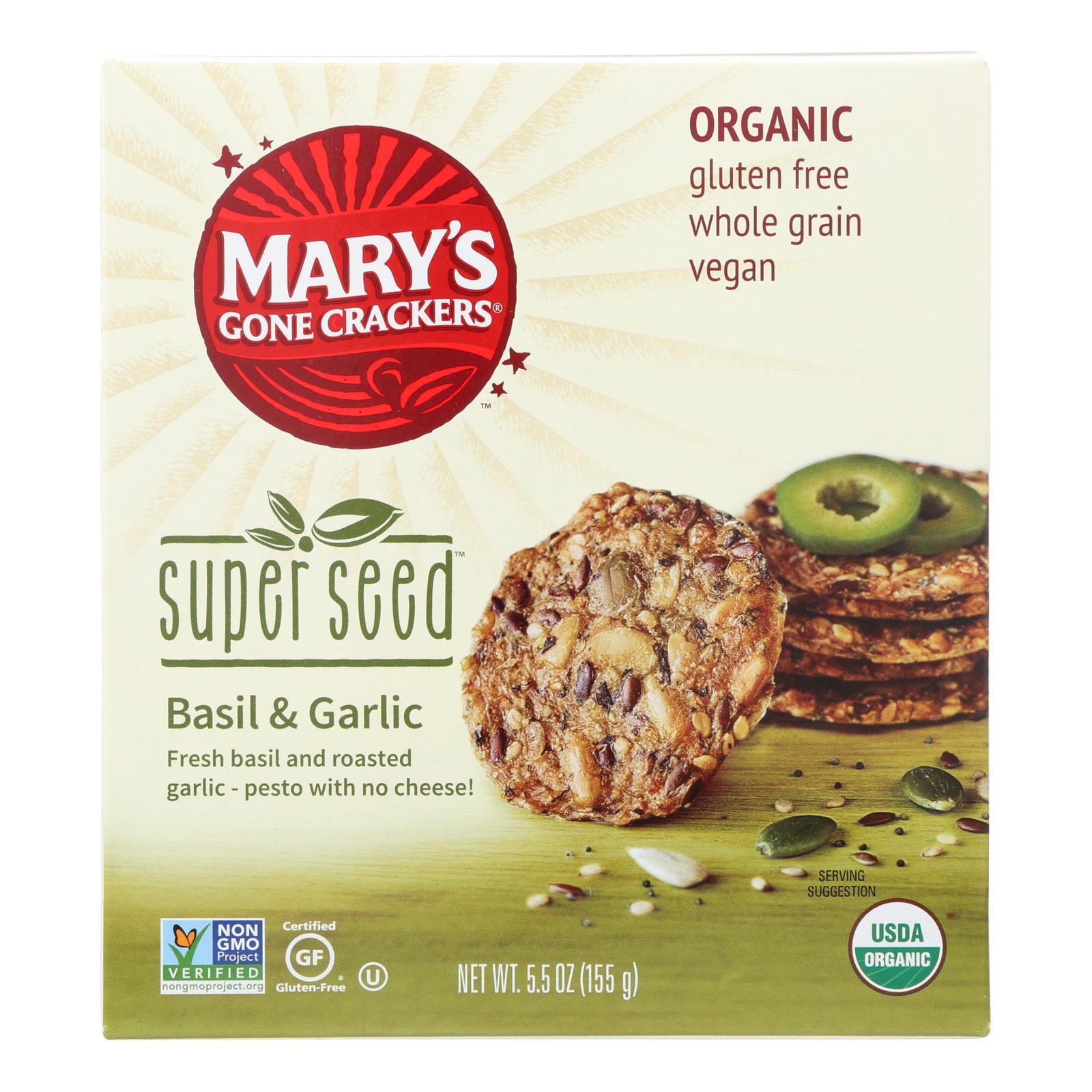 Craquelins de Mary's Gone, Mary's Gone Crackers Super Seed - Basil$ Garlic - Caisse de 6 - 5.5 oz (paquet de 6)
