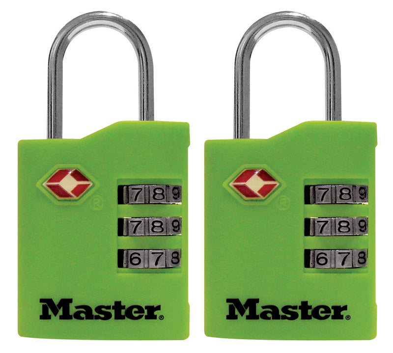 Master Lock Company Llc, Master Lock 1-9/16 in. H X 5/8 in. W X 1-3/8 in. L Acier recouvert de vinyle Porte-bagages à combinaison à 3 cadrans