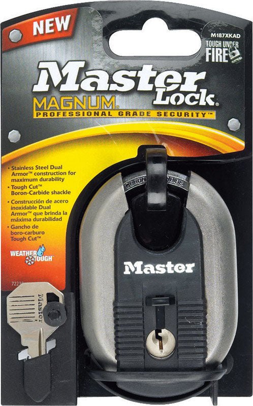 Master Lock Company Llc, Master Lock 3-3/8 in. H X 1-3/16 in. W X 2-5/16 in. L Cadenas en acier à roulement à billes à serrure enveloppée