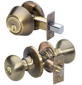 Master Lock Company Llc, Master Lock Antique Brass Deadbolt and Entry Door Knob 1-3/4 in.