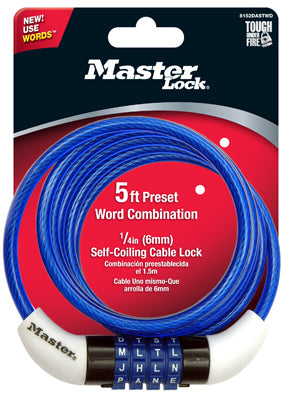 Master Lock Company Llc, Master Lock Câble de verrouillage à 4 cadrans en acier recouvert de vinyle 1/4 po. W X 5 ft. L Vinyl Covered Steel 4-Dial Combination Locking Cable