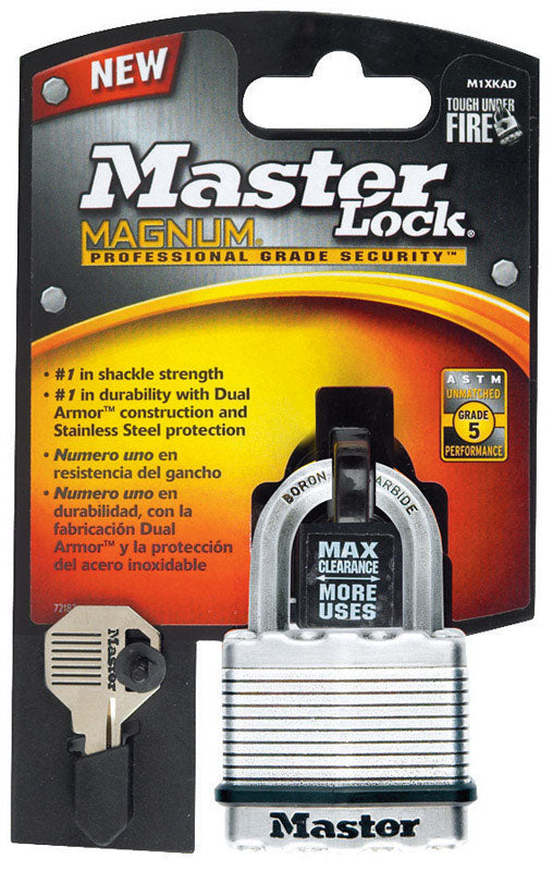 Master Lock Company Llc, Master Lock Magnum 1-9/16 in. H X 1-3/4 in. W X 1-3/4 in. L Cadenas de verrouillage à double roulement à billes en acier