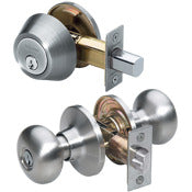 Master Lock Company Llc, Master Lock Satin Nickel Deadbolt and Entry Door Knob 1-3/4 in.