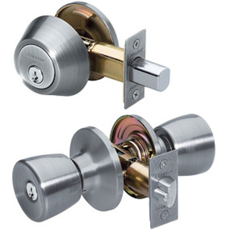 Master Lock Company Llc, Master Lock Satin Nickel Entry Knob and Single Cylinder Deadbolt 1-3/4 in.