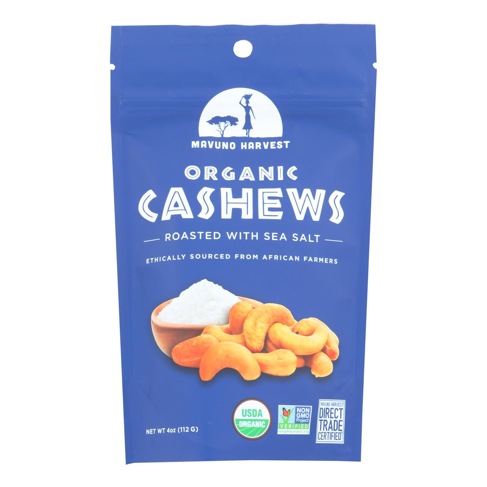 Récolte de Mavuno, Mavuno Harvest - Noix de cajou rôties biologiques - sel de mer - carton de 6 - 4 oz (paquet de 6)