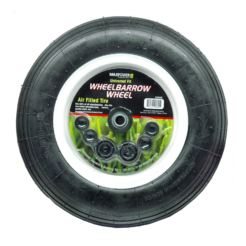 ROTARY CORP, MaxPower Plastic Hub Universal Rubber Air Filled Replacement Wheel 3.50 to 8 in. for Wheelbarrows (Roue de remplacement en caoutchouc remplie d'air)