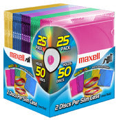 Maxell, Maxell 190131 Boîtier mince pour disques Jewel Couleurs assorties 25 pièces