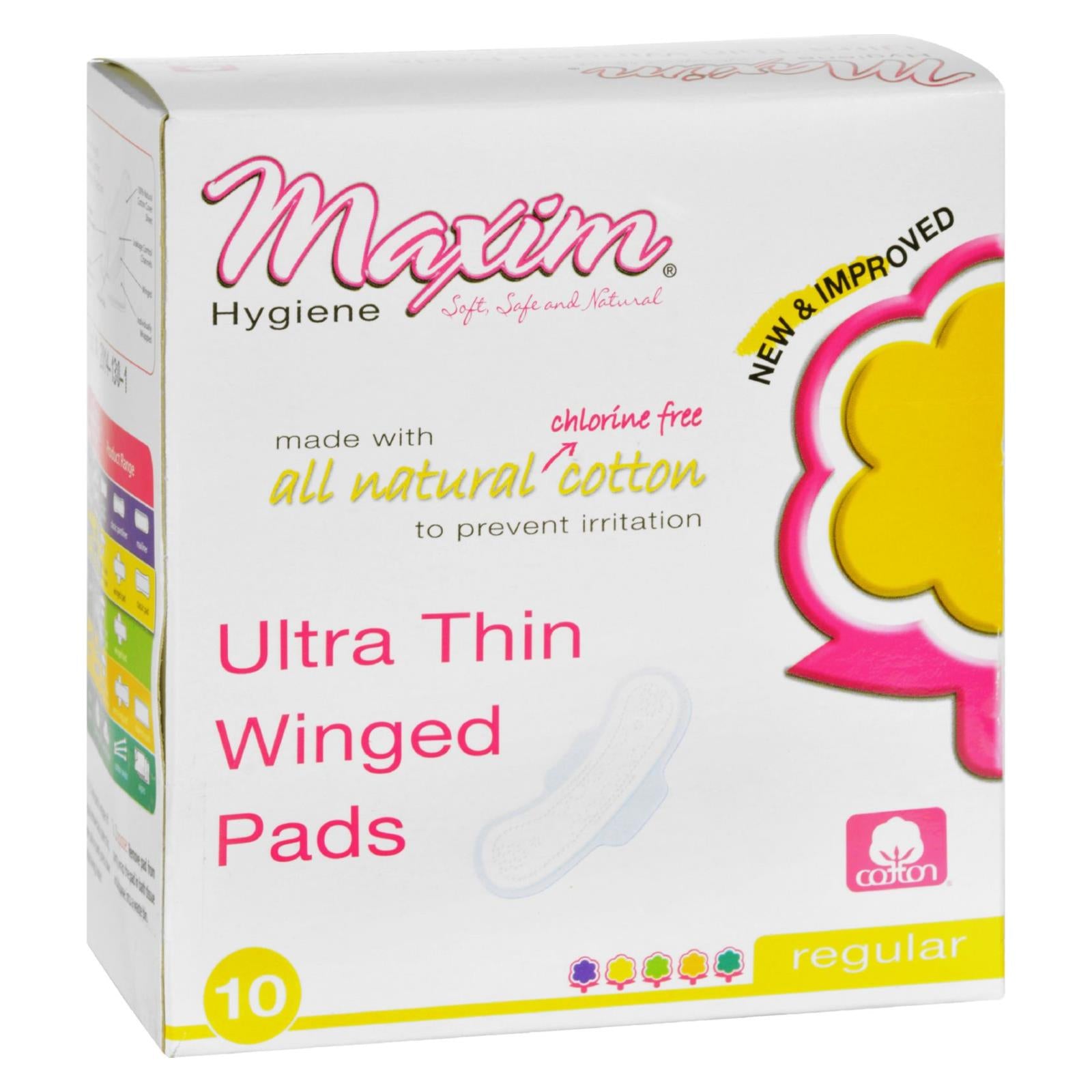 Maxim Hygiene Products, Maxim Hygiene Natural Cotton Ultra Thin Winged Pads Daytime - 10 serviettes hygiéniques