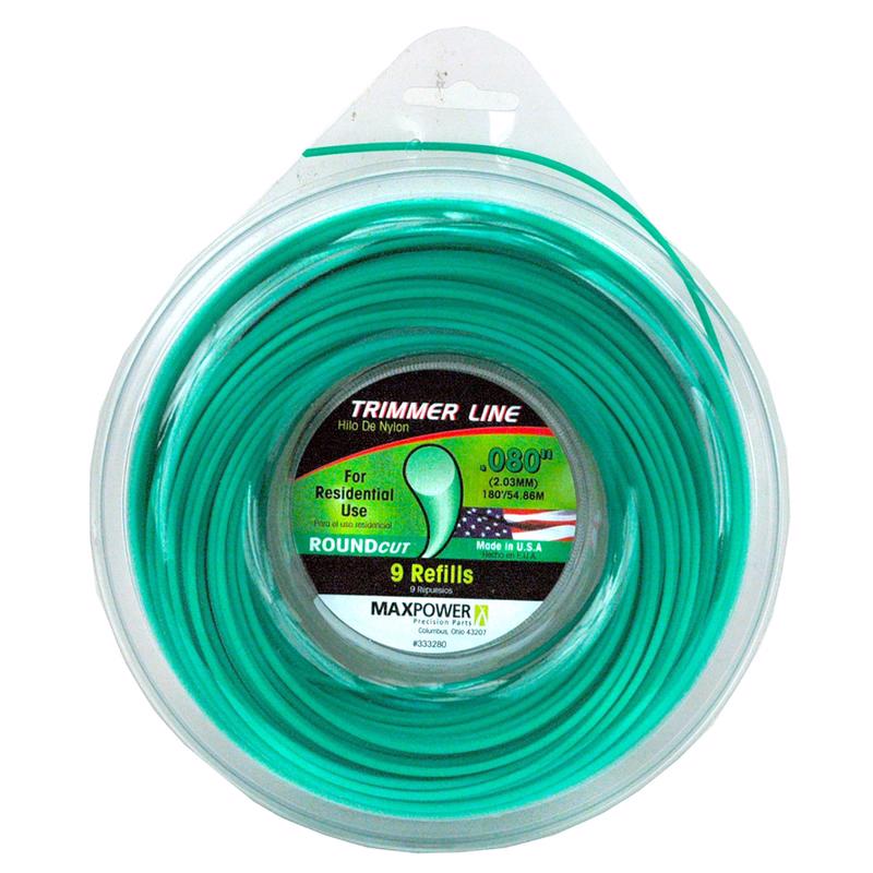 ROTARY CORP, Maxpower 333280C .080" x 180' Green RoundCut Trimmer Line 5 Piece Display