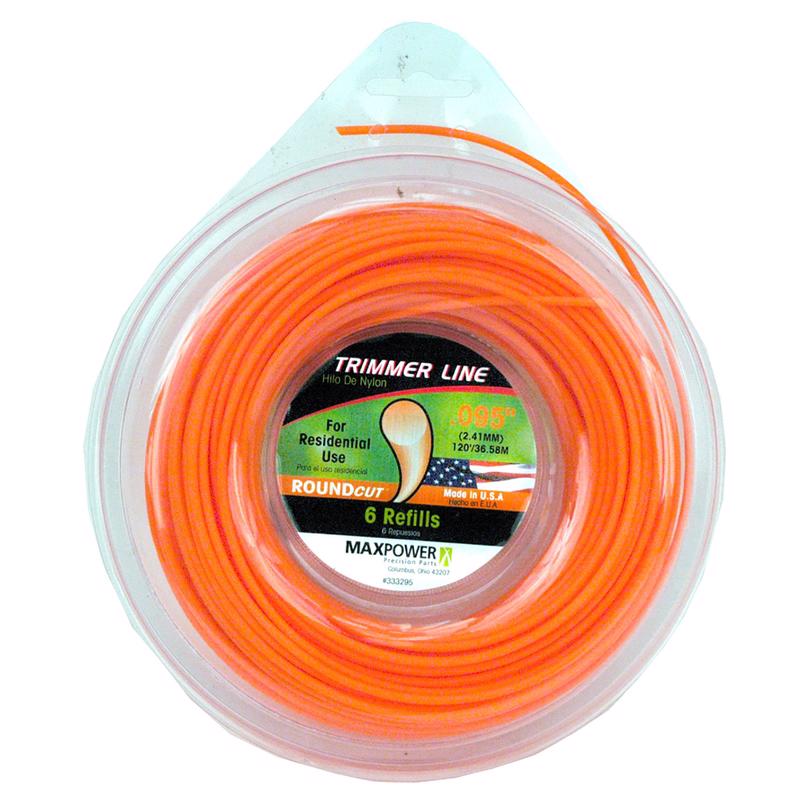 ROTARY CORP, Maxpower 333295C .095" x 120' Orange RoundCut Trimmer Line 5 Piece Display