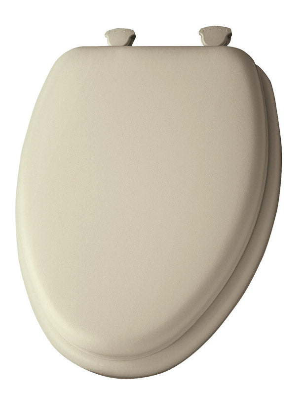 BEMIS MANUFACTURING CO, Mayfair Siège de toilette allongé en vinyle blanc lustré avec coussin à l'avant 18.94 L x 14.13 L x 3.44 H in.