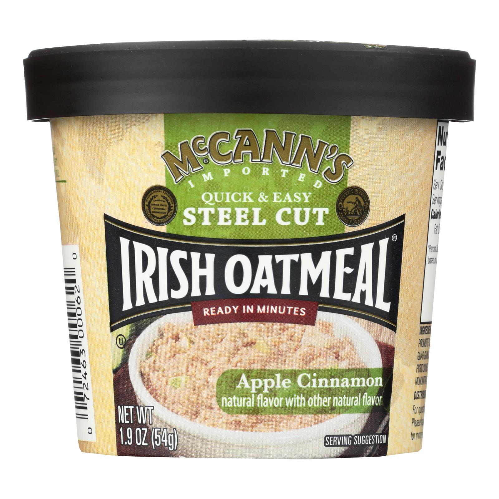 Mccann's Irish Oatmeal (farine d'avoine irlandaise), Mccann's Irish Oatmeal Instant Oatmeal Cup - Apple Cinnamon - Case of 12 - 1.9 oz (Pack of 12)