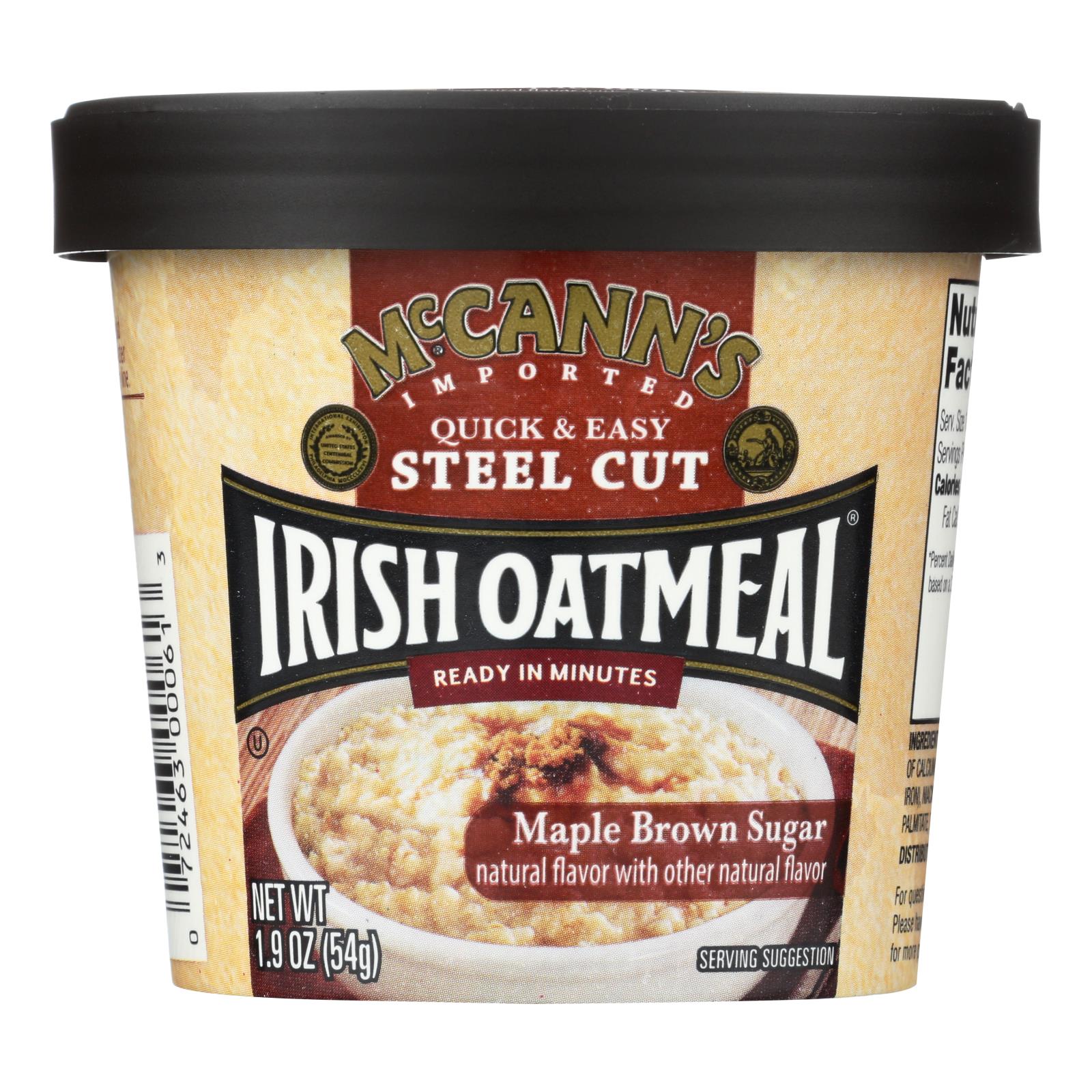 Gruau d'avoine irlandais Mccann's, Mccann's Irish Oatmeal Instant Oatmeal Cup - Maple Brown Sugar - Case of 12 - 1.9 oz (Pack of 12)
