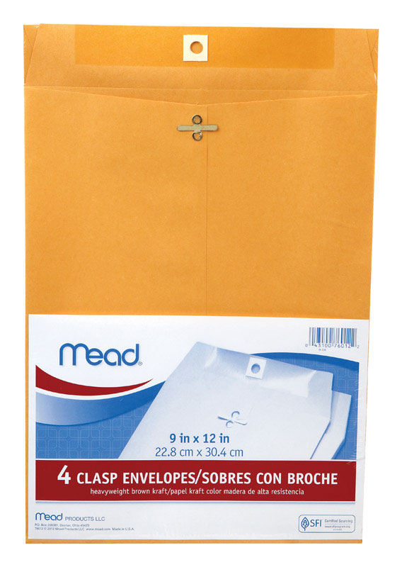 MeadWestvaco, Mead 9 in. W x 12 in. L Other Brown Envelopes 4 pk