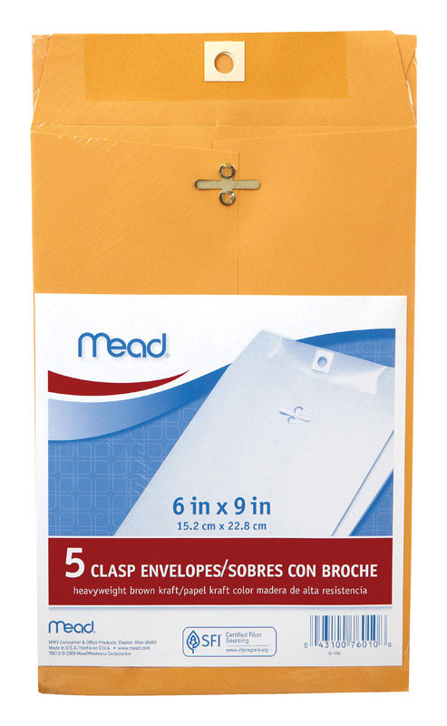 Mead, Meadwestvaco 76078 6 X 9 enveloppes kraft épaisses Press-It Seal-It 6 count