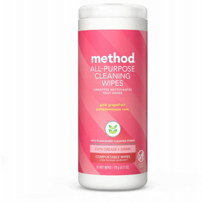 Méthode, Method Pink Grapefruit Scent All Purpose Cleaner Wipes 6.17 oz (Pack de 6).