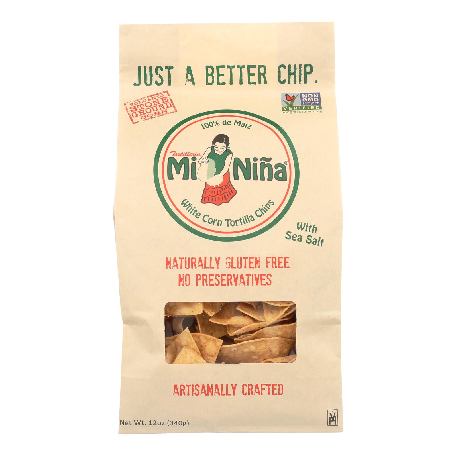Mi Nina, Mi Nina's White Corn Tortilla Chips With Sea Salt - Case of 9 - 12 OZ (Pack of 9)